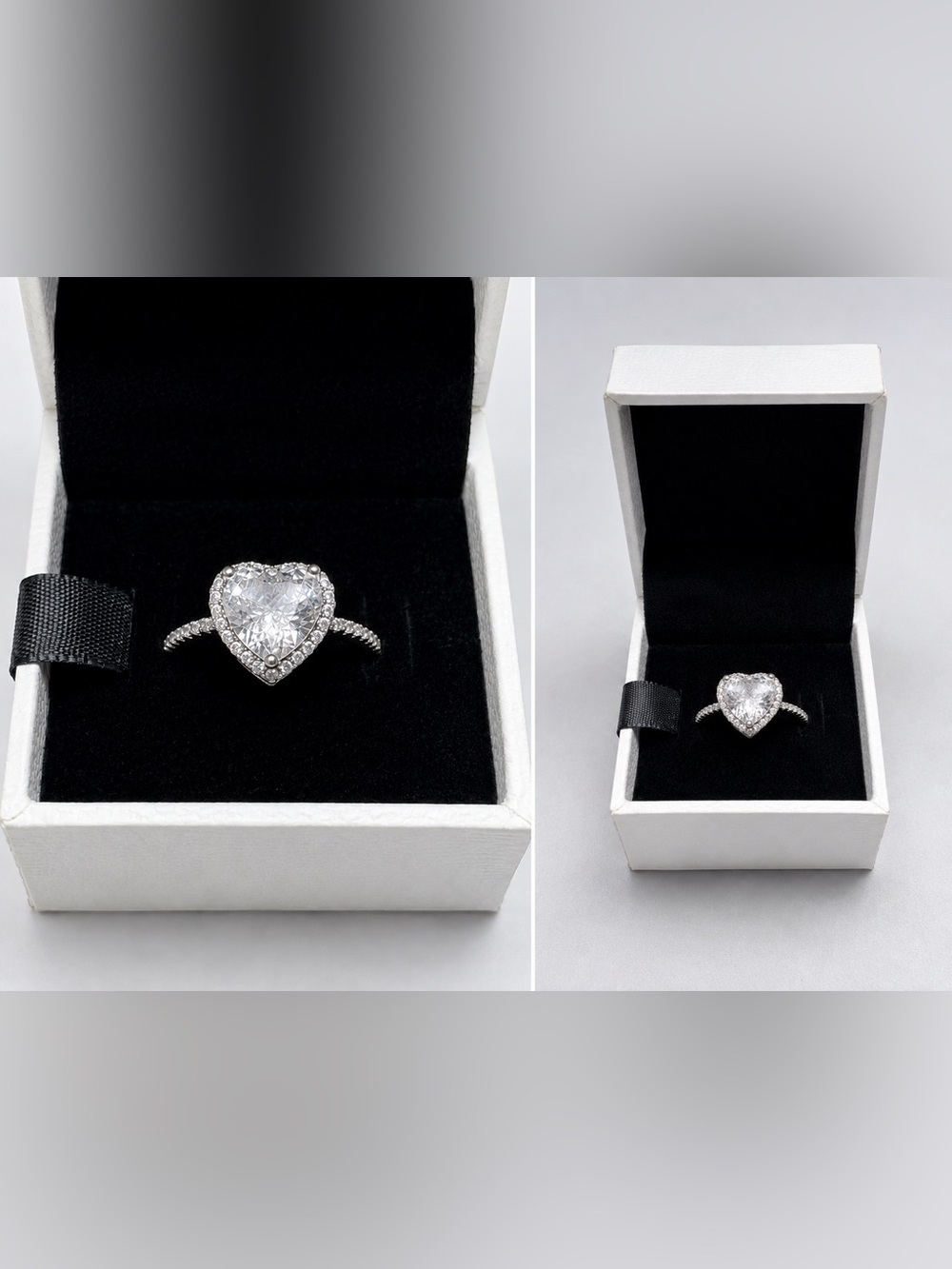 Heart Halo Silver-Tone Ring with Clear Center Stone - Women Jewelry